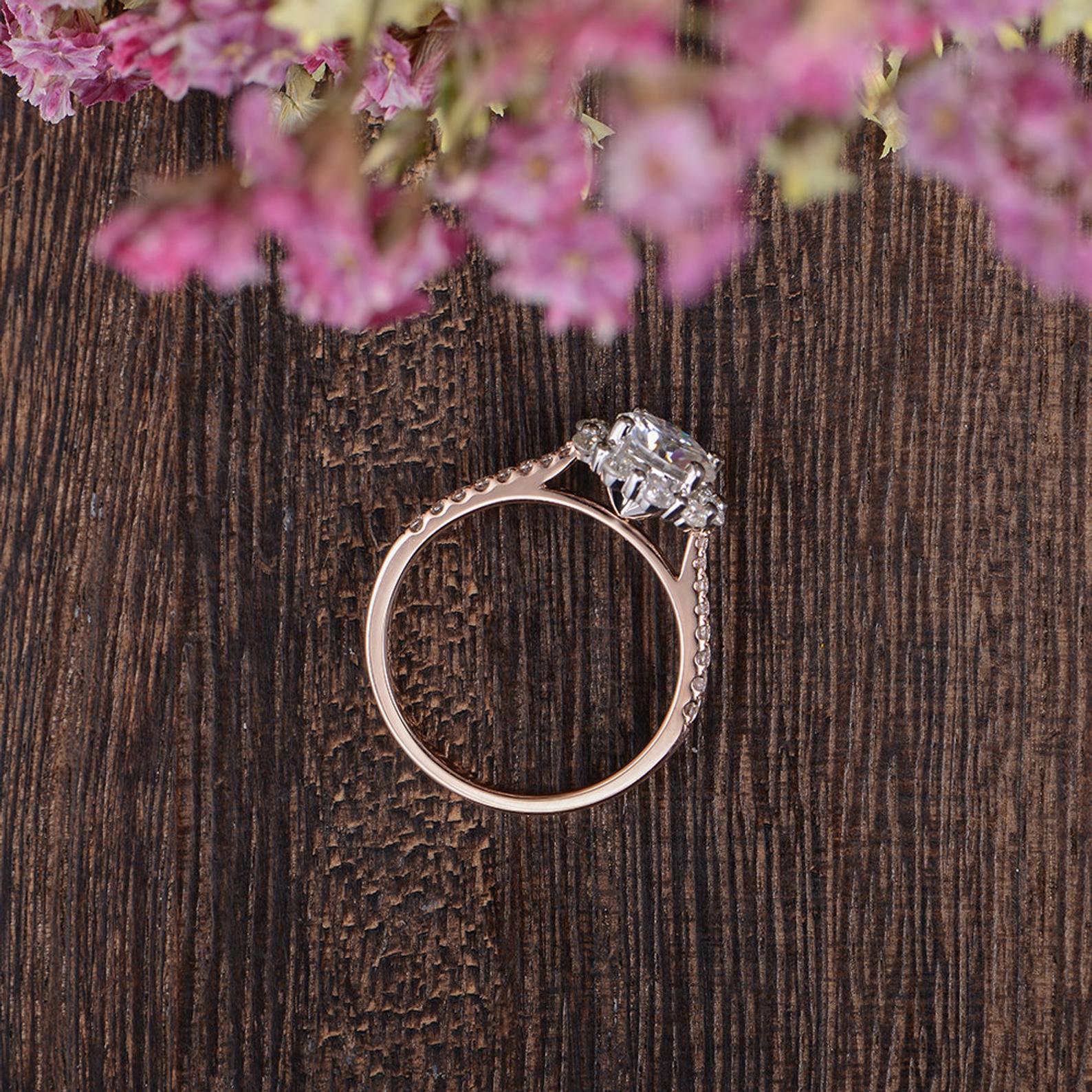 Round Cut Lab Diamond Engagement Ring, Vintage Halo Design