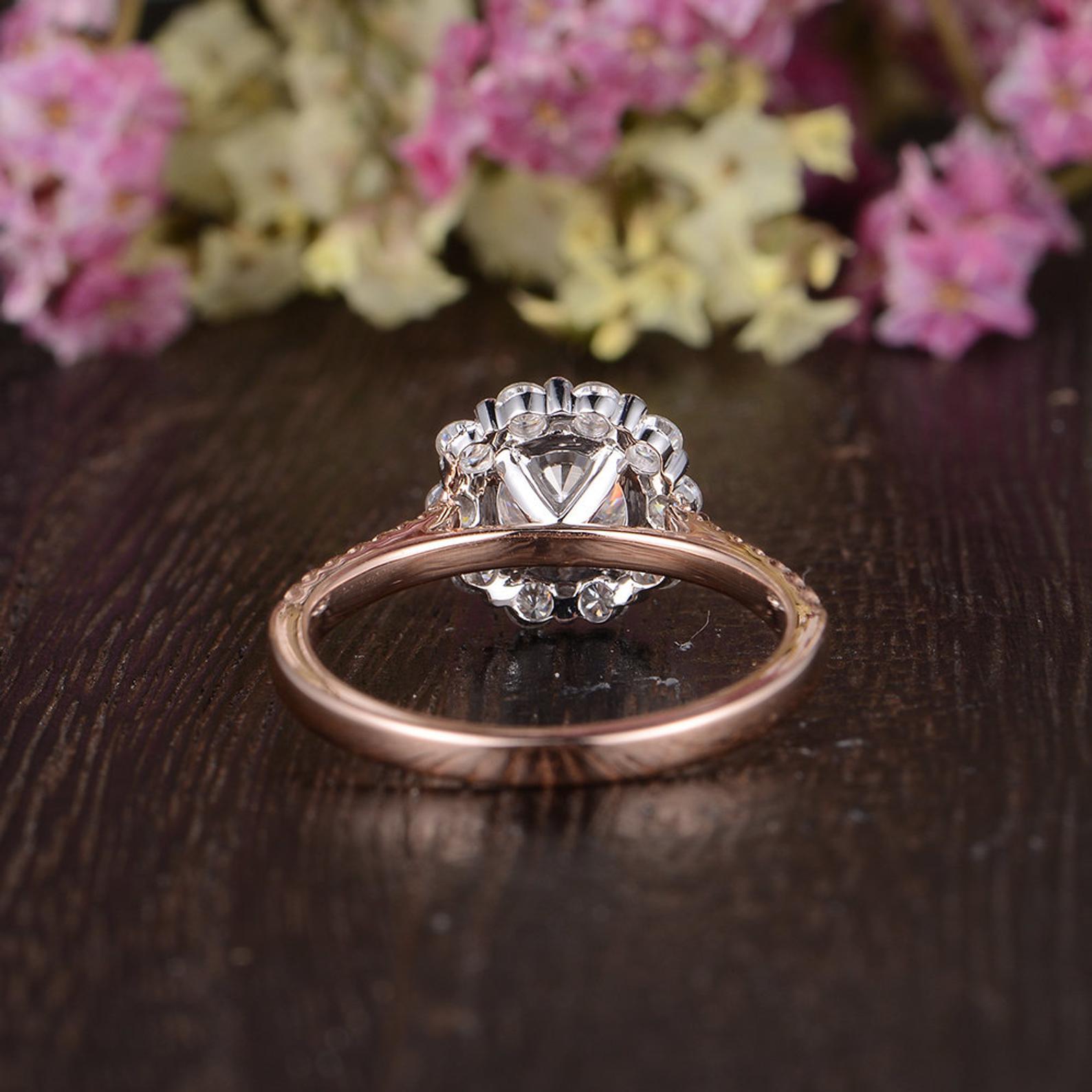 Round Cut Lab Diamond Engagement Ring, Vintage Halo Design