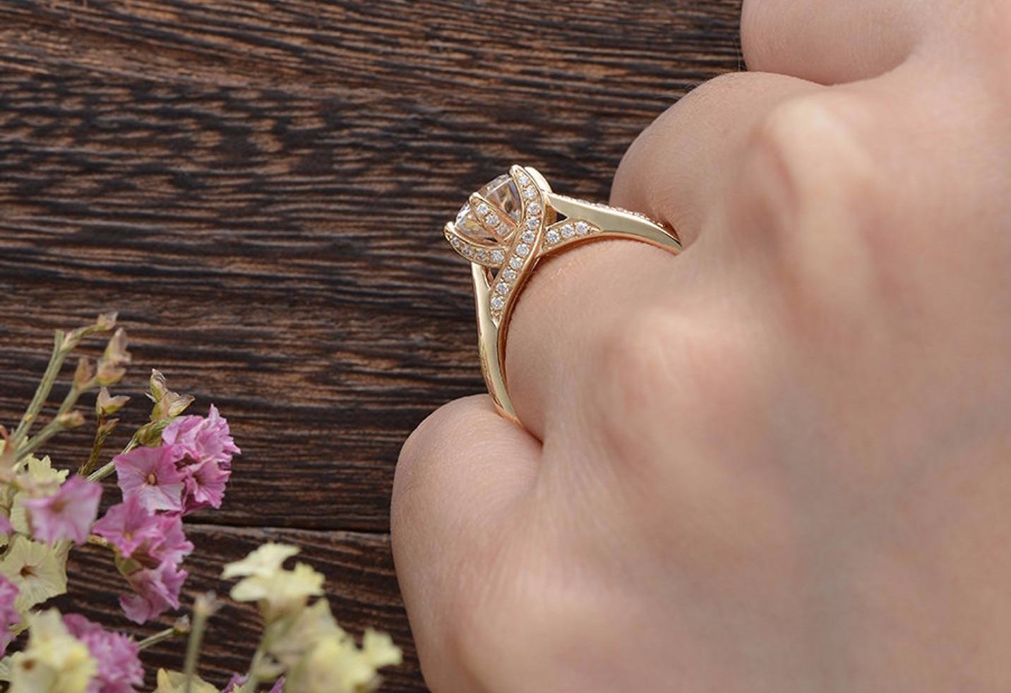 Round Cut Lab Diamond Engagement Ring, Vintage Six Claw Design