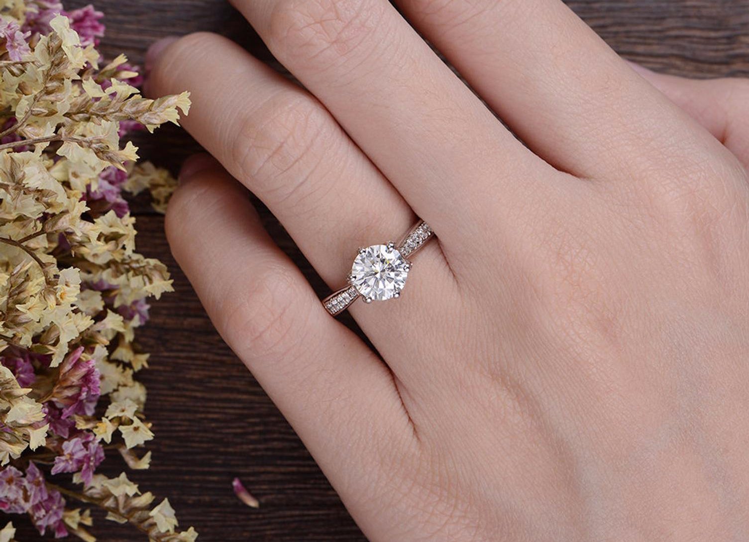 Round Cut Lab Diamond Engagement Ring, Vintage Six Claw Design