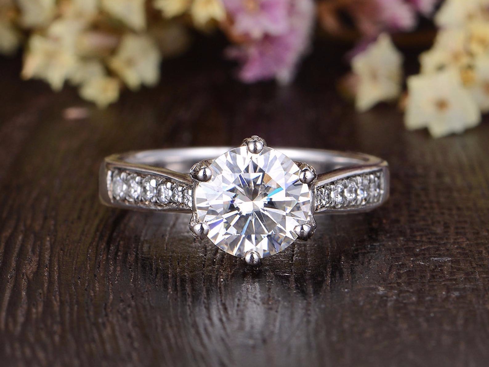 Round Cut Lab Diamond Engagement Ring, Vintage Six Claw Design