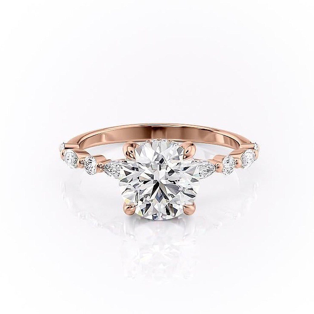 Round Cut Lab Diamond Engagement Ring With Hidden Halo