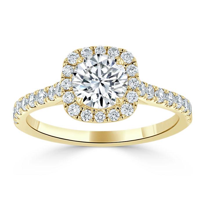 Round Cut Lab Diamond Halo Engagement Ring, Tiffany Style