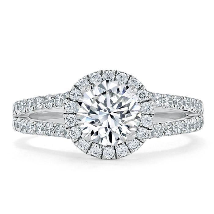 Round Cut Lab Diamond Halo Engagement Ring, Tiffany Style