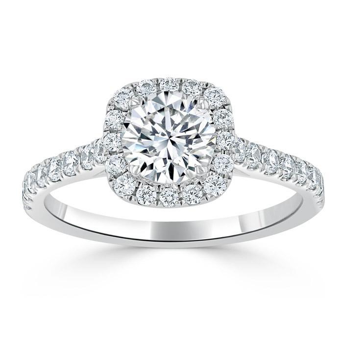 Round Cut Lab Diamond Halo Engagement Ring, Tiffany Style
