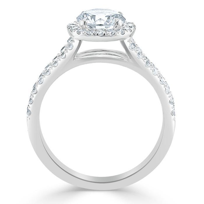 Round Cut Lab Diamond Halo Engagement Ring, Tiffany Style