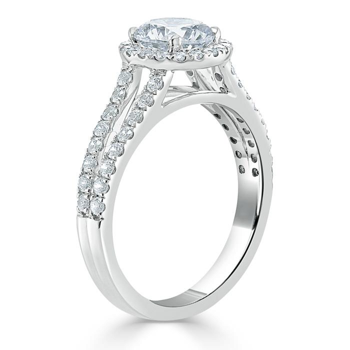 Round Cut Lab Diamond Halo Engagement Ring, Tiffany Style