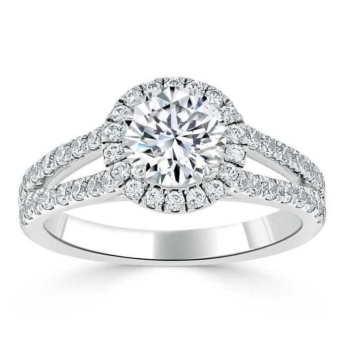 Round Cut Lab Diamond Halo Engagement Ring, Tiffany Style