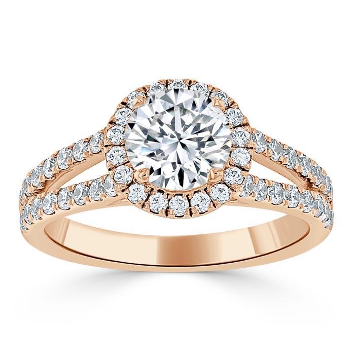 Round Cut Lab Diamond Halo Engagement Ring, Tiffany Style