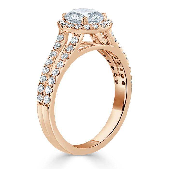 Round Cut Lab Diamond Halo Engagement Ring, Tiffany Style