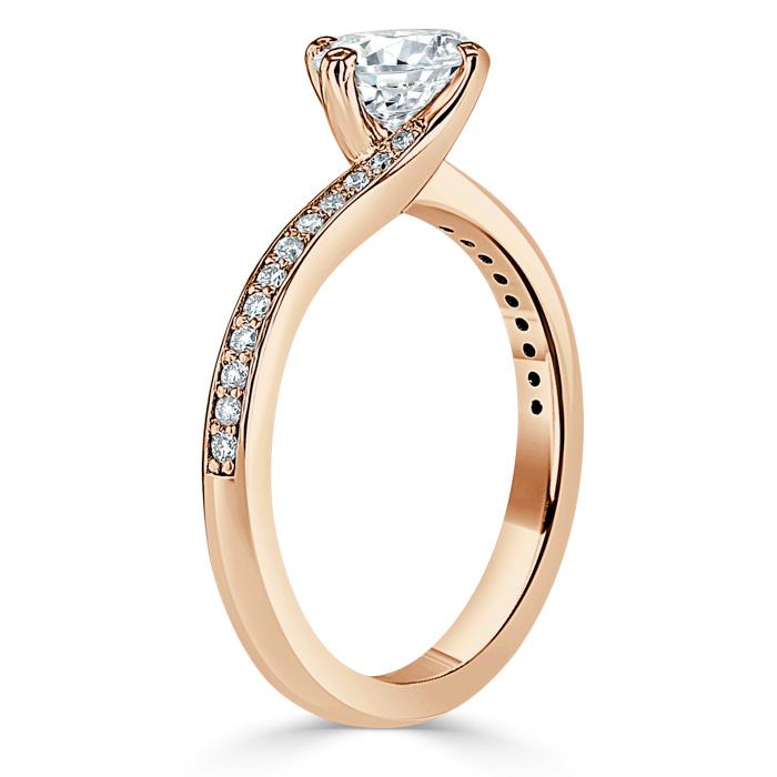 Round Cut Lab Diamond Twist Engagement Ring, Classic Style