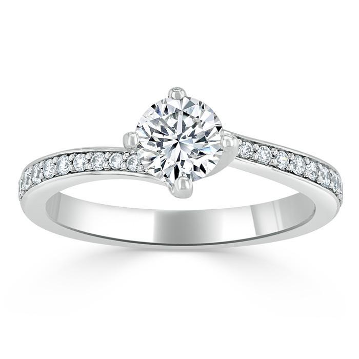 Round Cut Lab Diamond Twist Engagement Ring, Classic Style