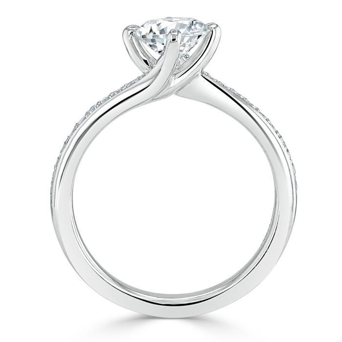 Round Cut Lab Diamond Twist Engagement Ring, Classic Style