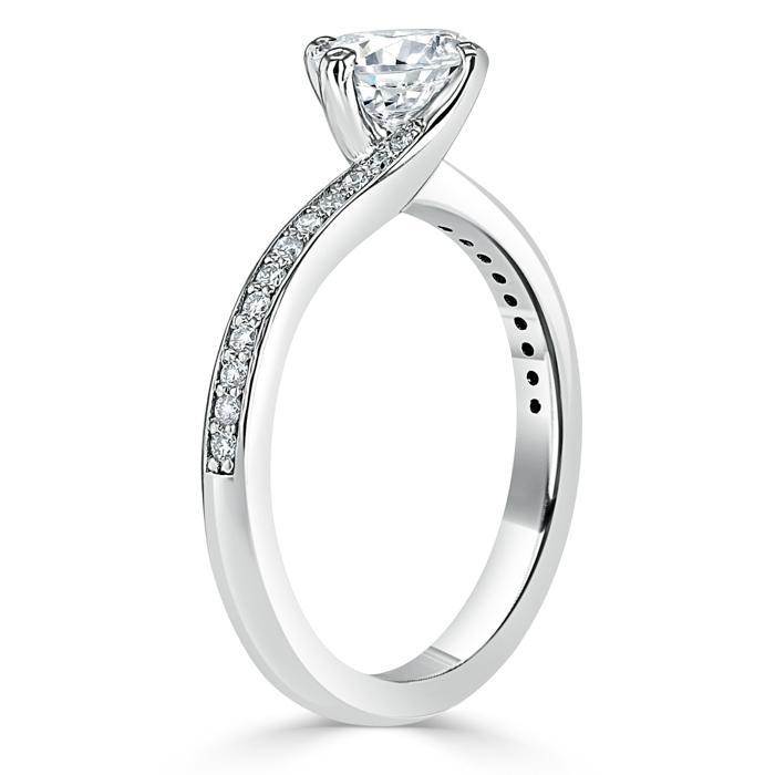 Round Cut Lab Diamond Twist Engagement Ring, Classic Style