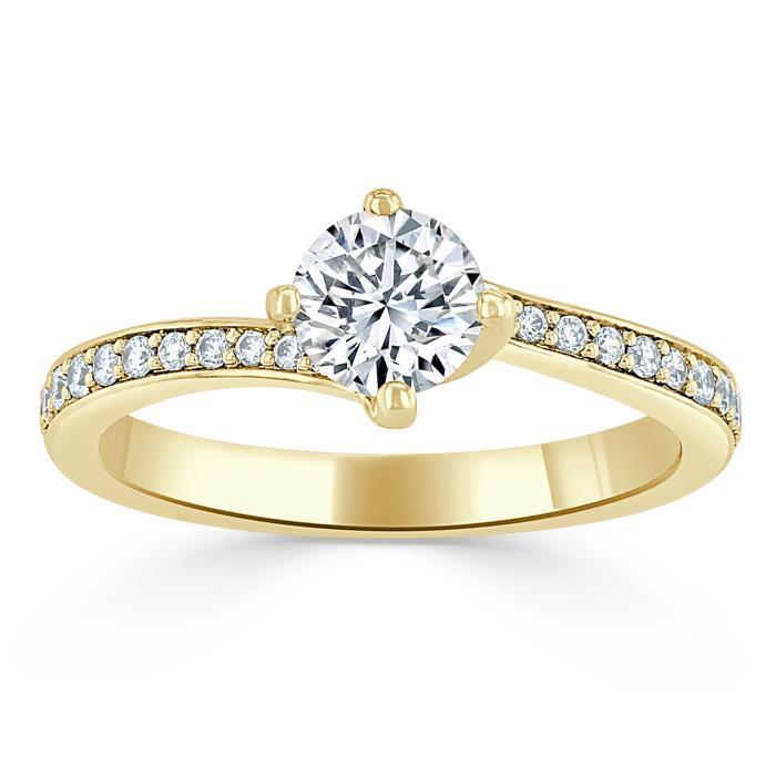 Round Cut Lab Diamond Twist Engagement Ring, Classic Style
