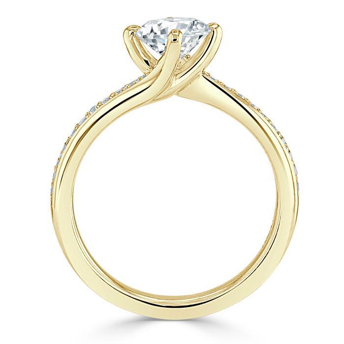 Round Cut Lab Diamond Twist Engagement Ring, Classic Style