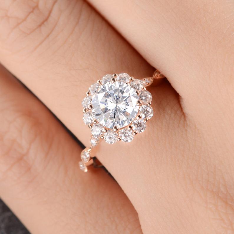Round Cut Lab Diamond, Vintage Halo Design