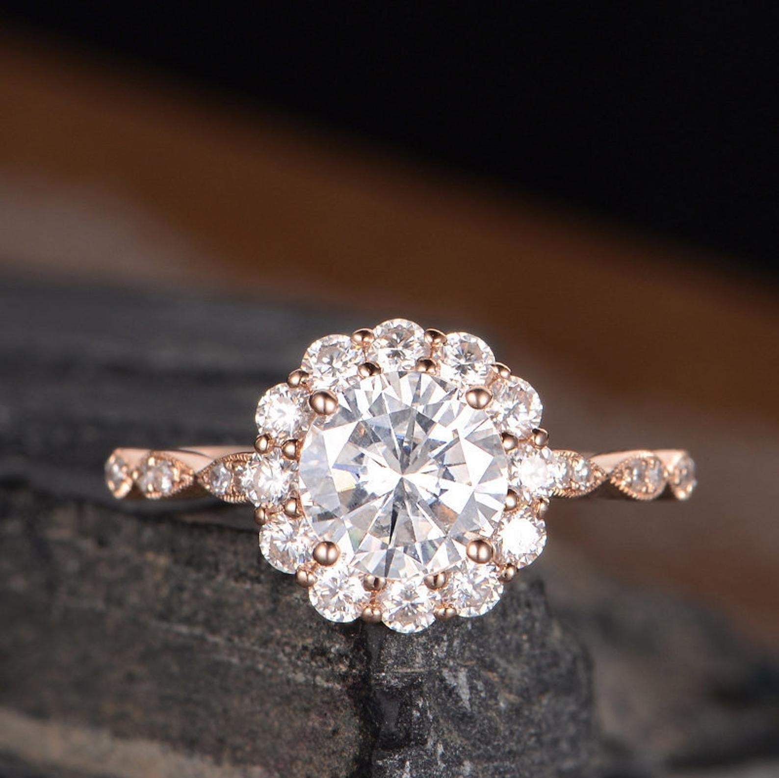 Round Cut Lab Diamond, Vintage Halo Design