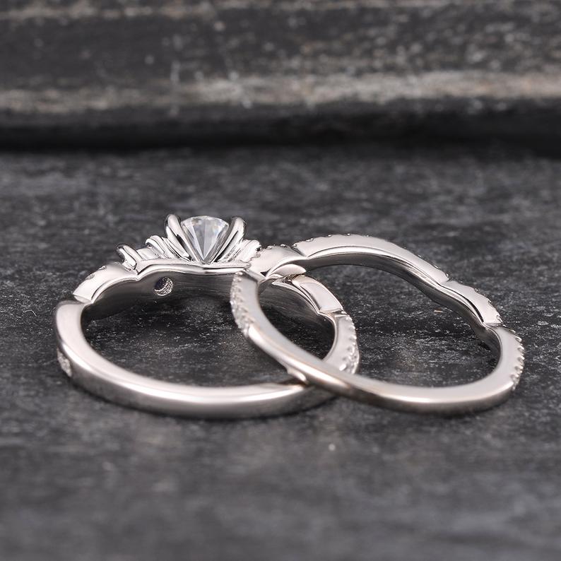 Round Cut Lab Diamond and Sapphire Ring set