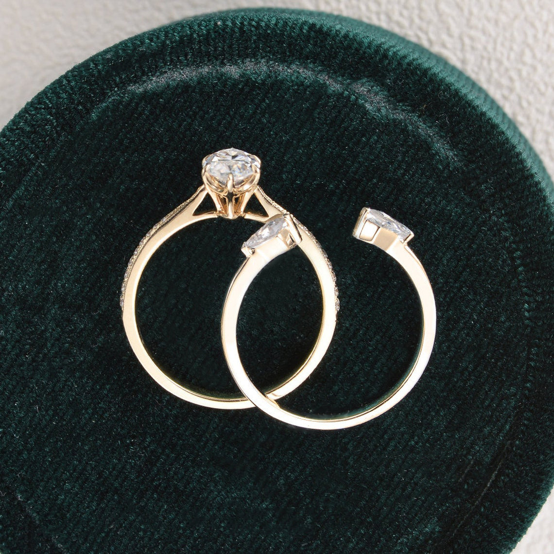 Vintage Style Bridal Ring Set, Marquise Cut