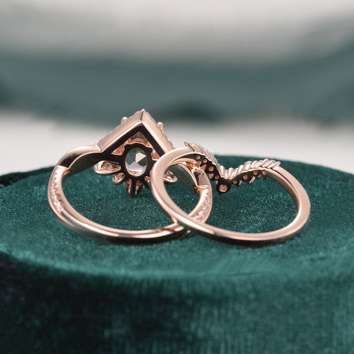 Vintage Style Bridal Ring Set, Oval Cut Center Stone