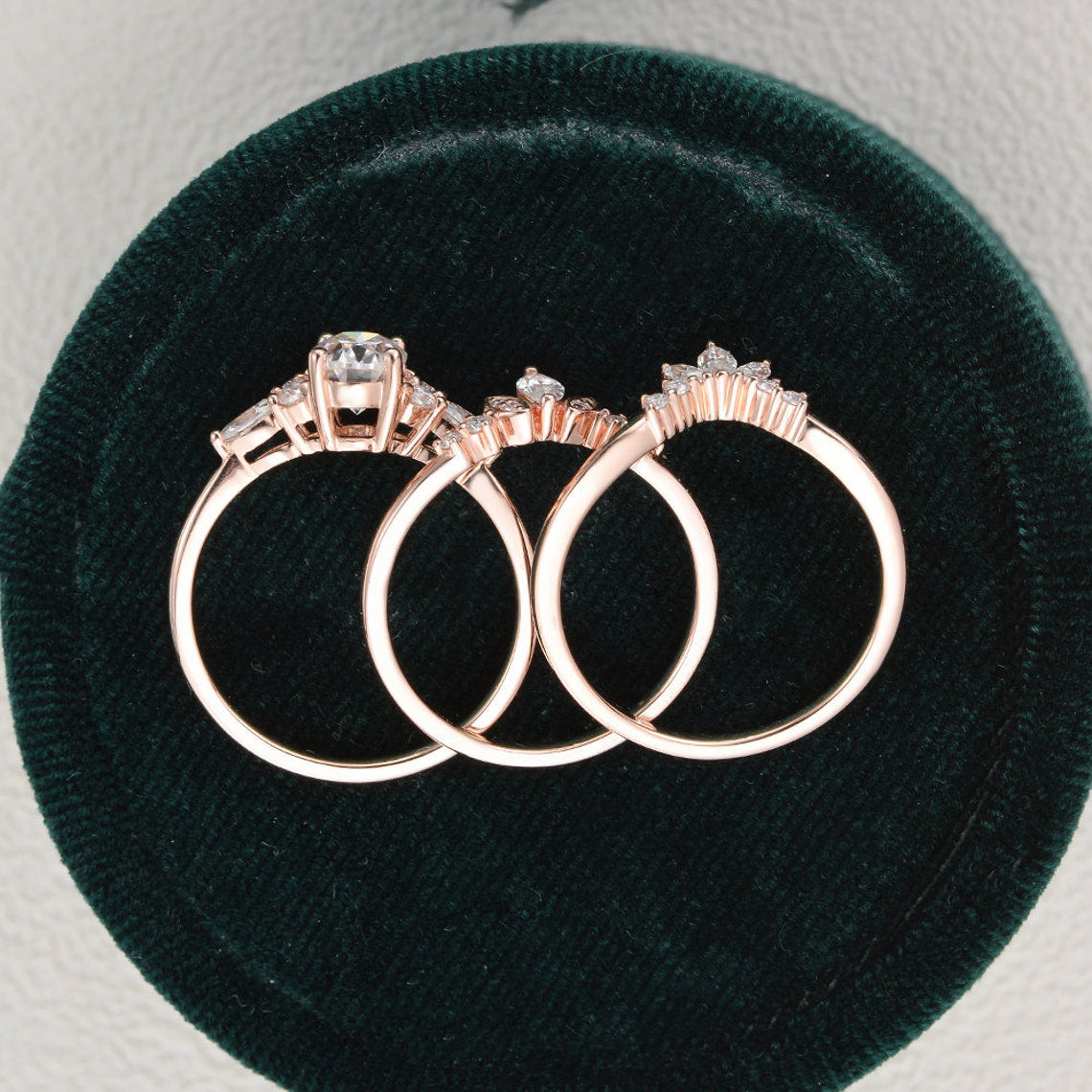 3pcs Vintage Style Bridal Ring Set, Oval Cut Center Stone
