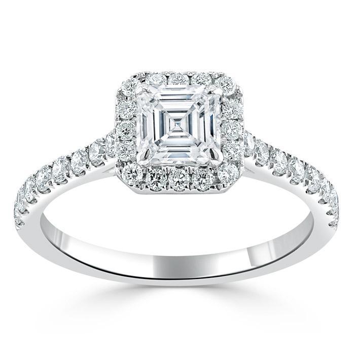 Asscher Cut Lab Diamond Engagement Ring, Classic Halo