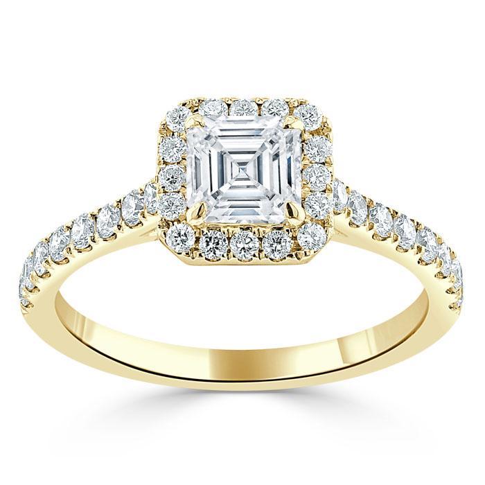 Asscher Cut Lab Diamond Engagement Ring, Classic Halo