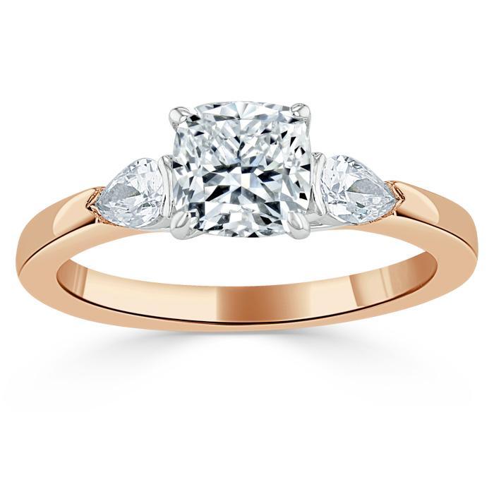 Cushion Cut Lab Diamond 3 Stone Engagement Ring