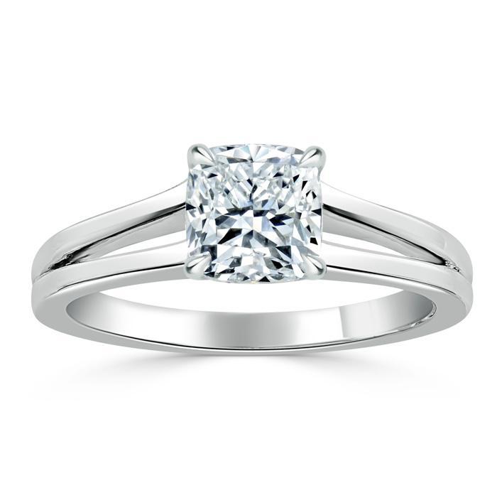 Cushion Cut Lab Diamond Engagement Ring, Classic Style with Split Shank