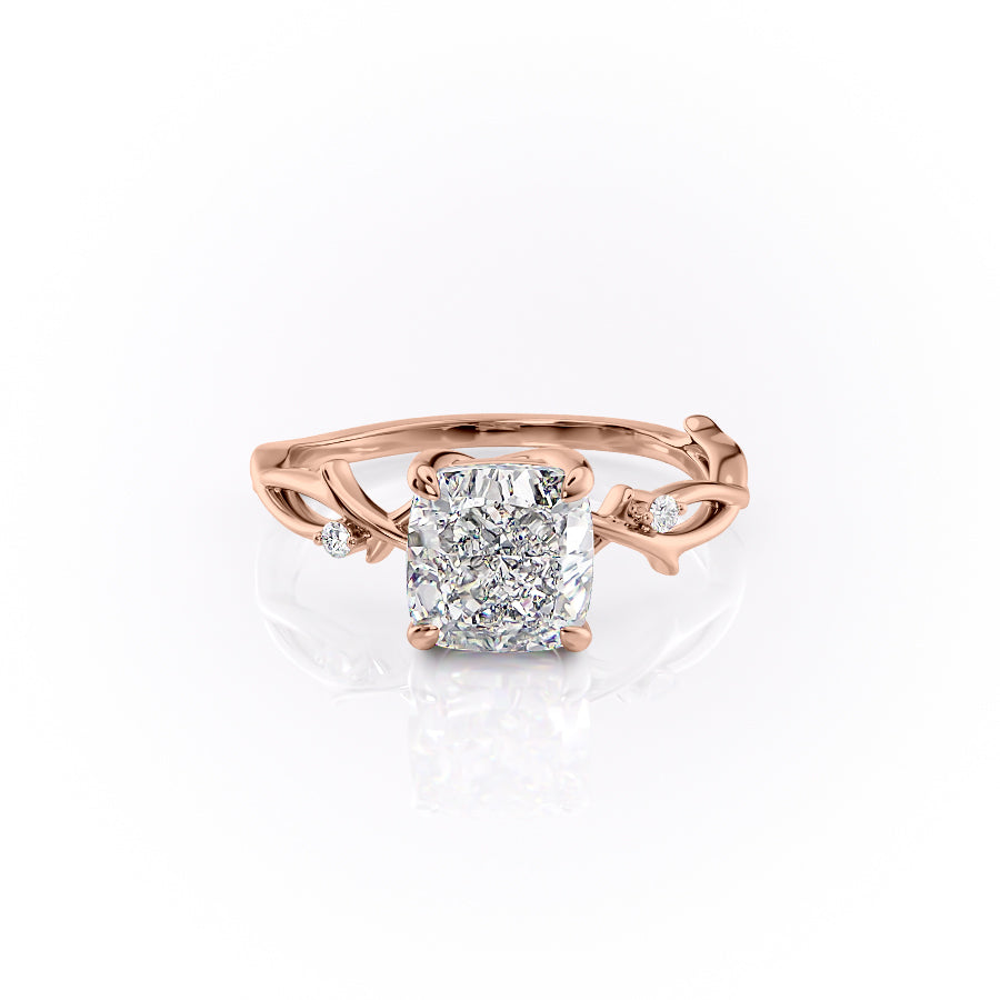Cushion Cut Lab Diamond Engagement Ring, Twig Design