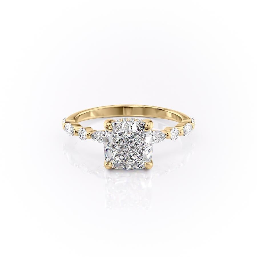 Cushion Cut Lab Diamond Engagement Ring With Hidden Halo