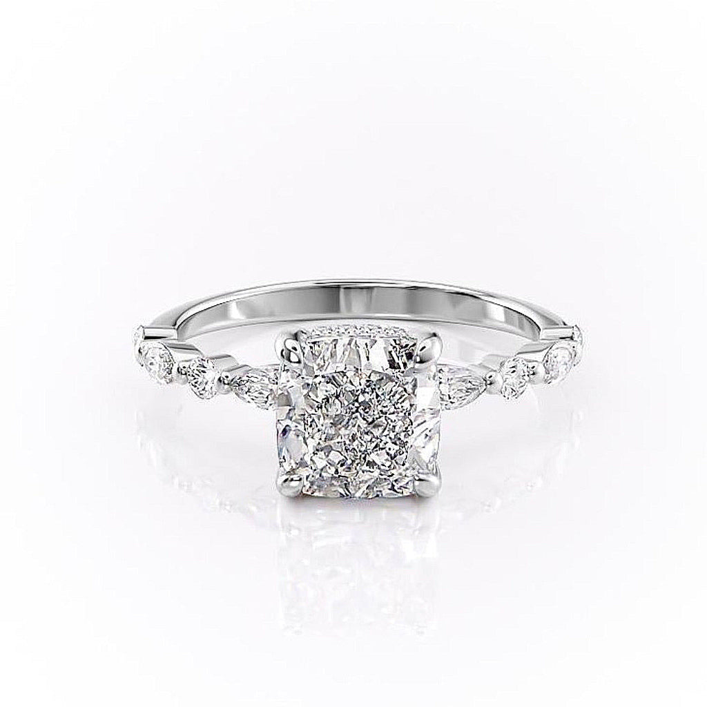 Cushion Cut Lab Diamond Engagement Ring With Hidden Halo
