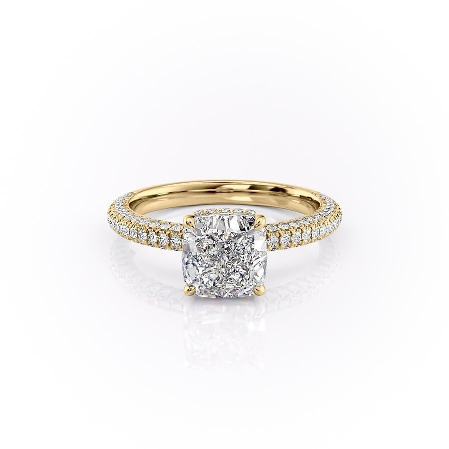 Cushion Cut Lab Diamond Pavé Set Shoulders With Hidden Halo