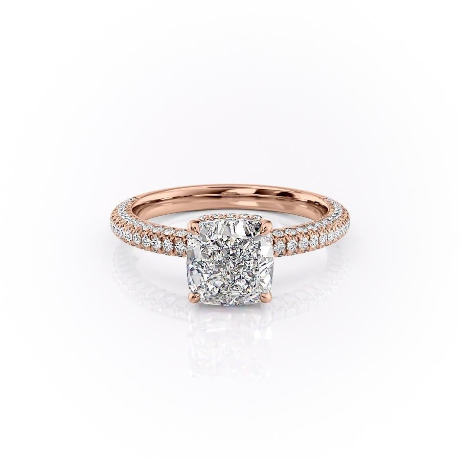 Cushion Cut Lab Diamond Pavé Set Shoulders With Hidden Halo