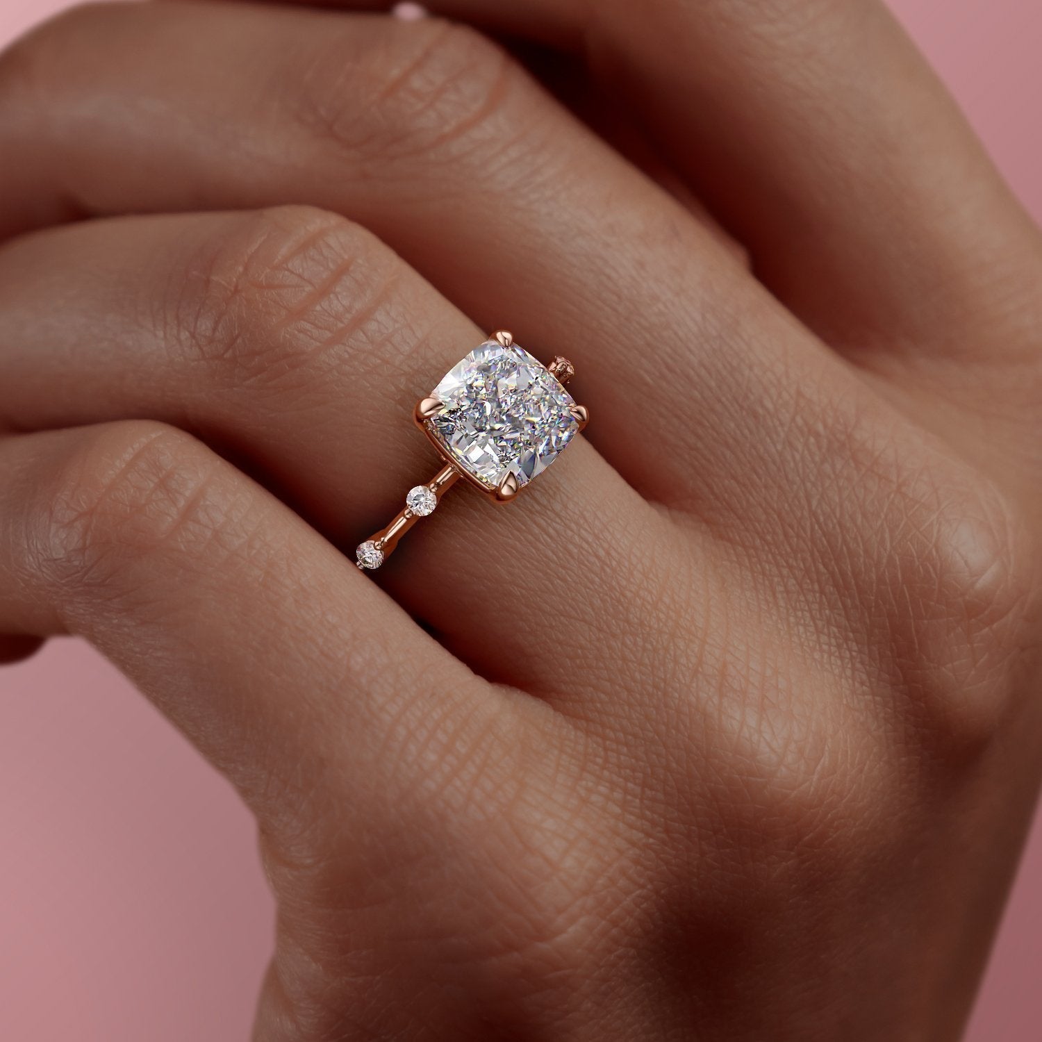 Cushion Cut Lab Diamond Ring, Delicate Vintage Style