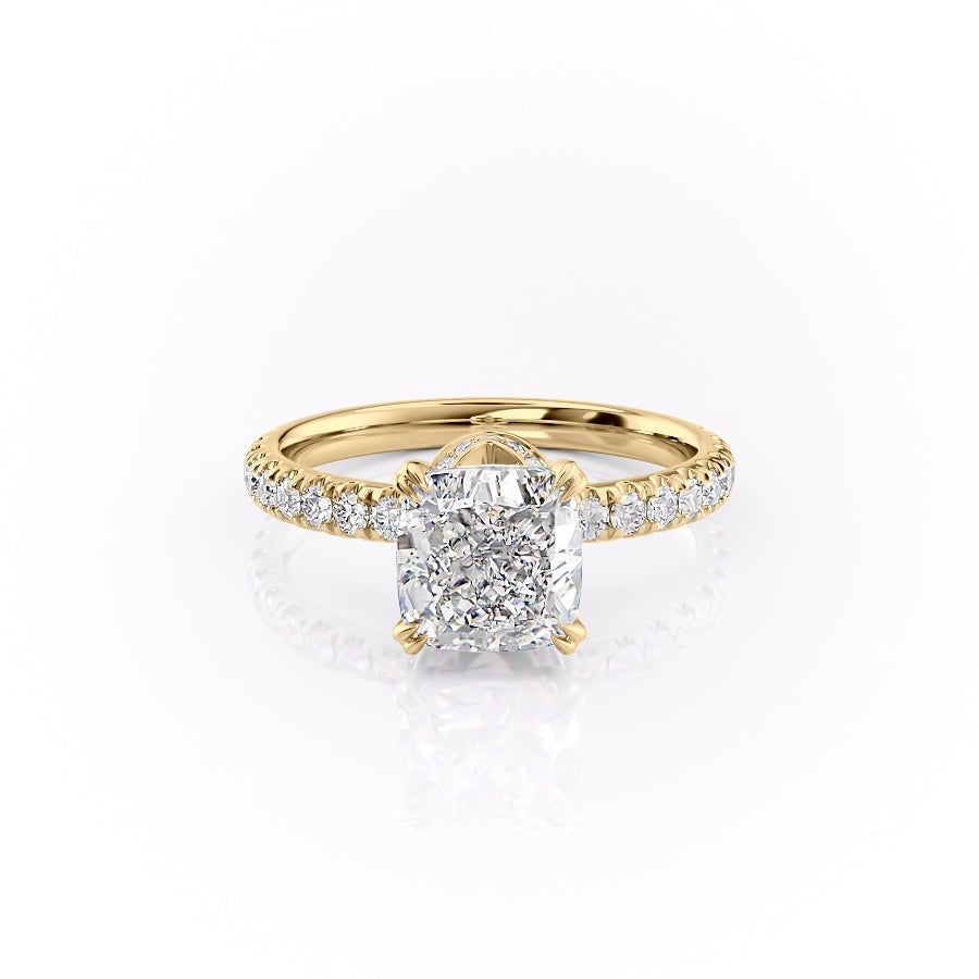 Cushion Cut Lab Diamond Shoulder Set Ring With Block Halo