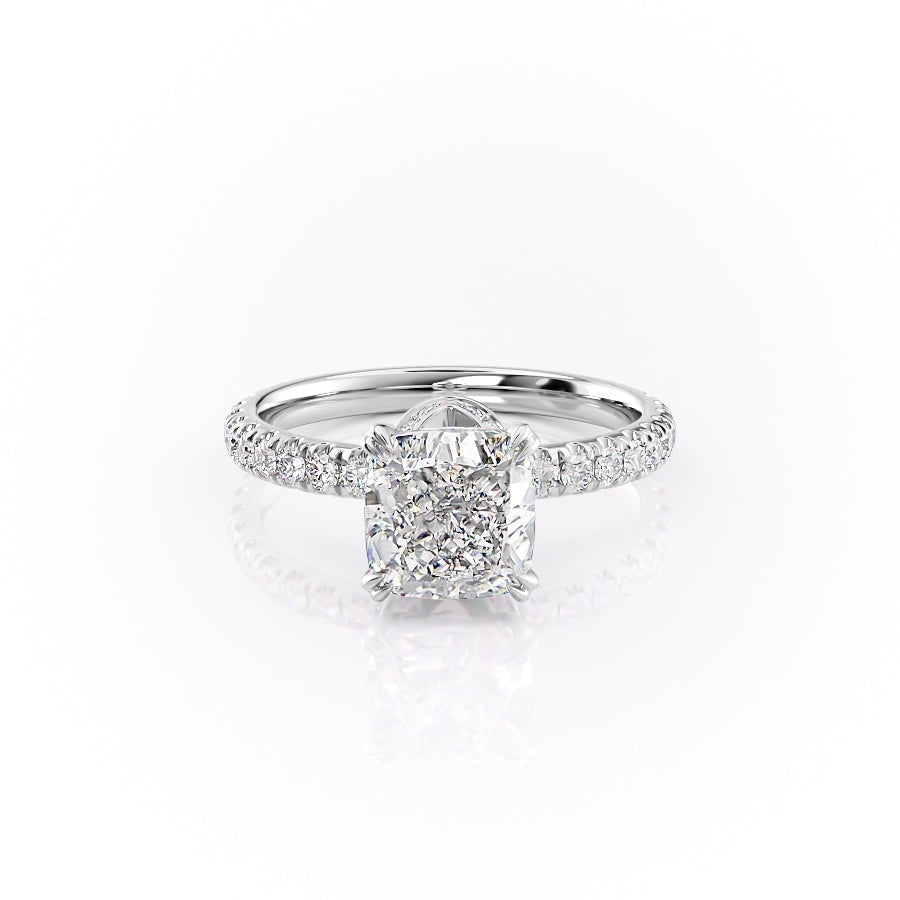 Cushion Cut Lab Diamond Shoulder Set Ring With Block Halo