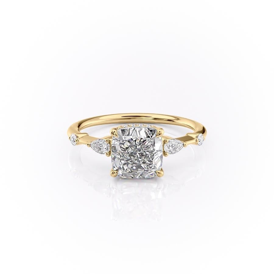 Cushion Cut Lab Diamond Shoulder Set Ring With Hidden Halo