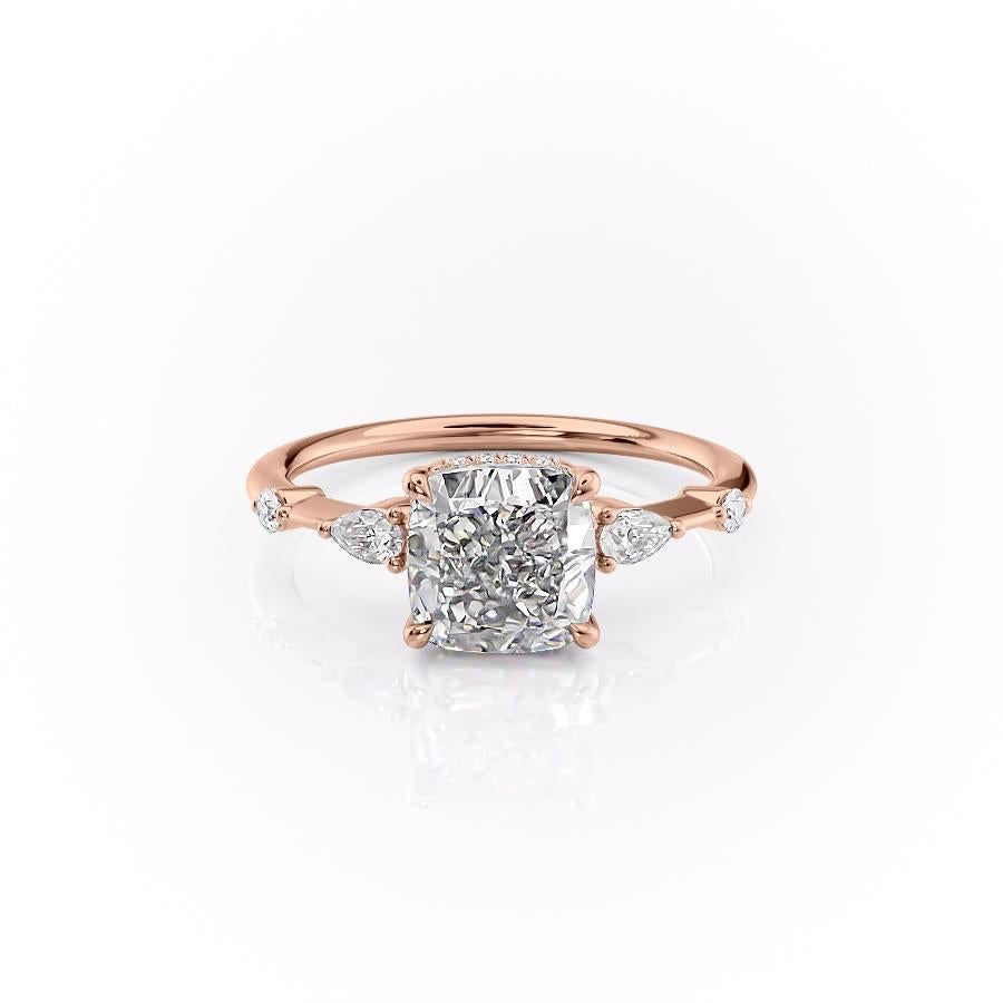 Cushion Cut Lab Diamond Shoulder Set Ring With Hidden Halo