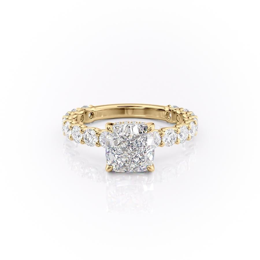 Cushion Cut Lab Diamond Stone Set Shoulders With Hidden Halo