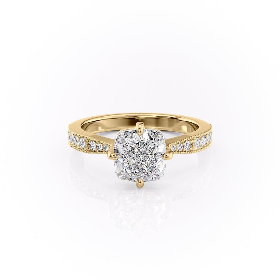 Cushion Cut Lab Diamond Stone Set Shoulders With Milgrain Edge
