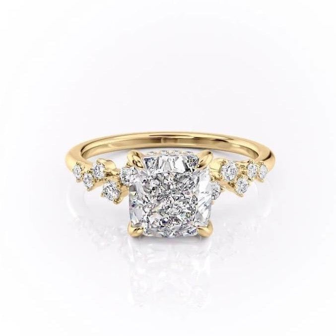 Cushion Cut Lab Diamond With Hidden Halo And Side Stones