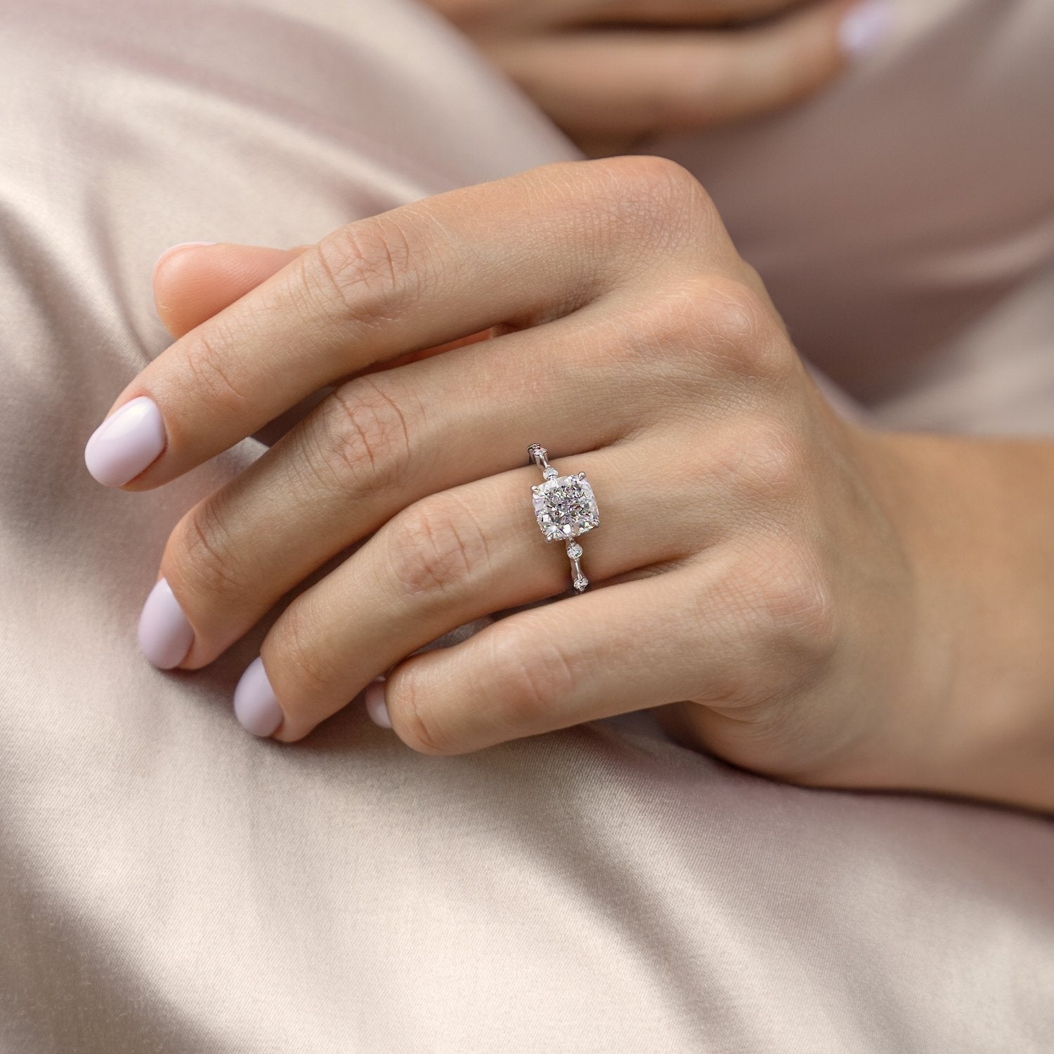 Cushion Cut Lab Diamond With Stone Set Shoulders