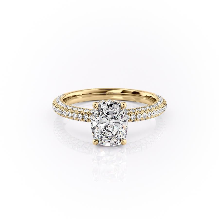 Elongated Cushion Cut Lab Diamond Pavé Set Shoulders With Hidden Halo
