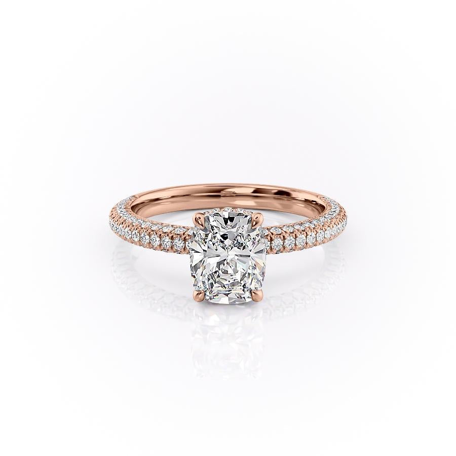 Elongated Cushion Cut Lab Diamond Pavé Set Shoulders With Hidden Halo