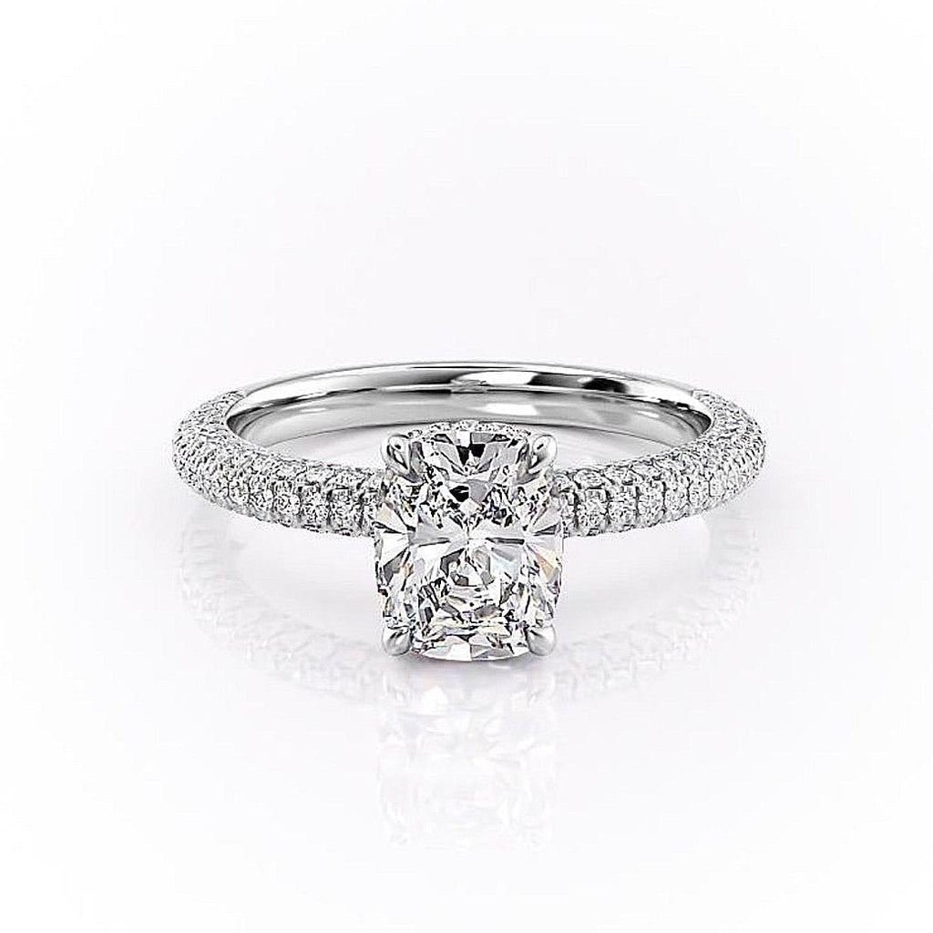 Elongated Cushion Cut Lab Diamond Pavé Set Shoulders With Hidden Halo