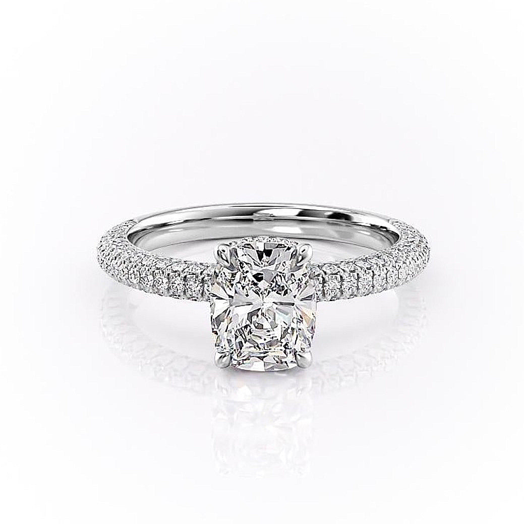Elongated Cushion Cut Lab Diamond Pavé Set Shoulders With Hidden Halo