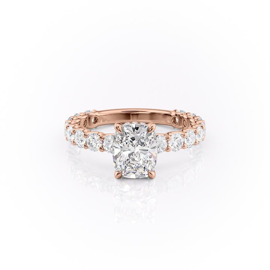 Elongated Cushion Cut Lab Diamond Stone Set Shoulders With Hidden Halo
