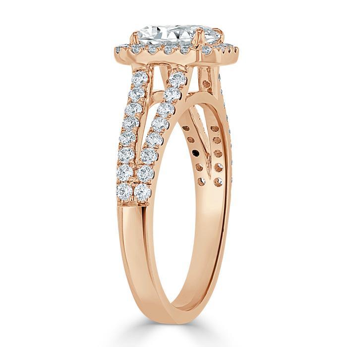 Emerald Cut Lab Diamond Engagement Ring, Classic Halo with Split Shank